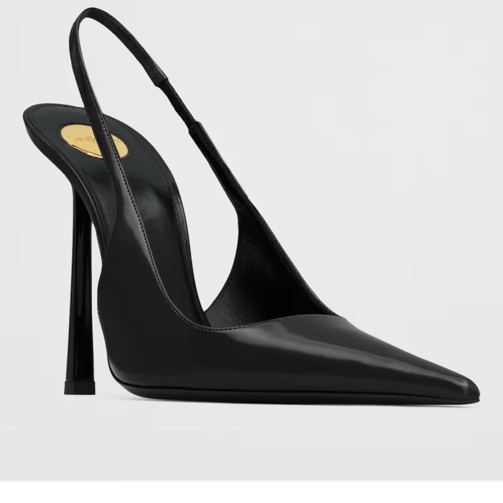 Saint Laurent vendome slingback pumps in glazed black leather, new 39